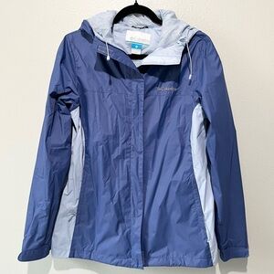 COLUMBIA- NEW Blue Two Toned Wind Breaker/ Rain Jacket with Hood Size M